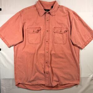Redhead Mens Short Sleeve Button Down Cotton Utility Shirt Salmon Size XL